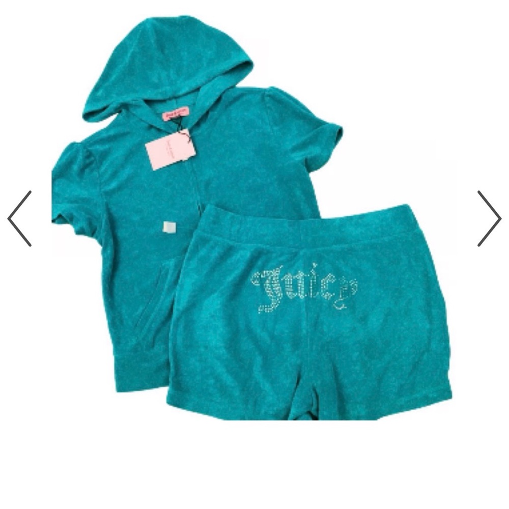 Juicy Couture Aqua soft Terry Cloth Hoodie Short Set - L